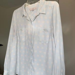 LOFT sheer blouse - light blue & white polka dots